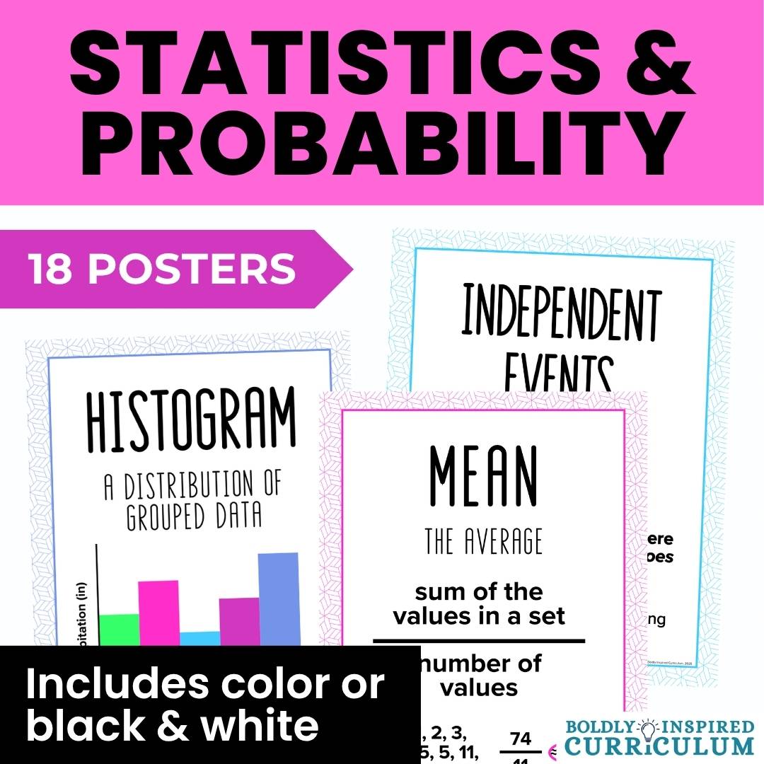 Statistics and Probability Vocabulary Posters for Middle School Math