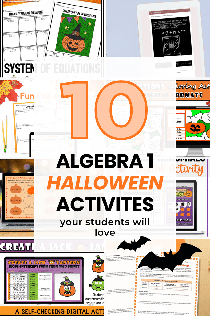 pin image featuring 8 halloween math activities for algebra 1